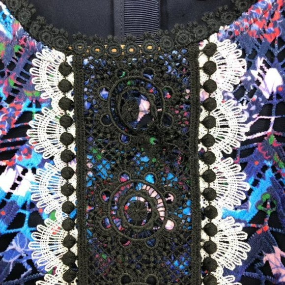 SALONI Trudi Sleeveless Chevron Lace Sleeveless Cocktail Dress Blue Multicolor 0 - Picture 14 of 16